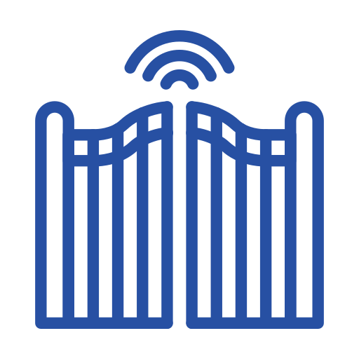 Blue icon of an open gate with a Wi-Fi signal above it.