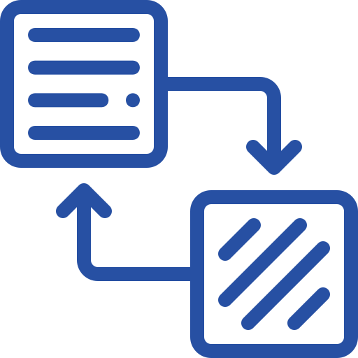Two blue squares connected by arrows, representing data transfer.