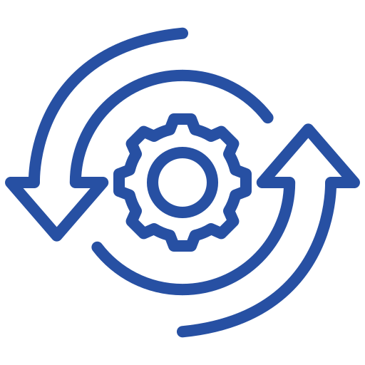 Gear icon with two arrows circling it, symbolizing process or update.